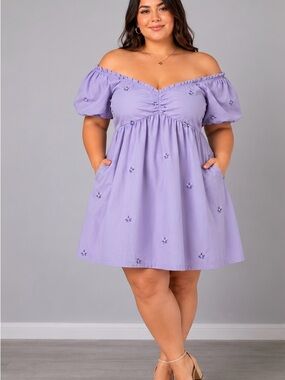 Endless Rose Lavender Off-Shoulder Embroidered Mini Dress
